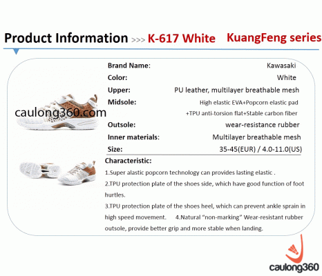 Giày cầu lông Kawasaki K617 White