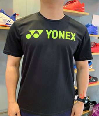 Áo cầu lông yonex đen logo xanh lá