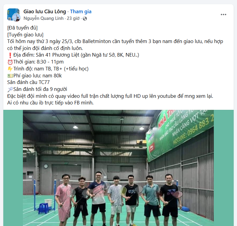 hội nhóm giao lưu cầu lông